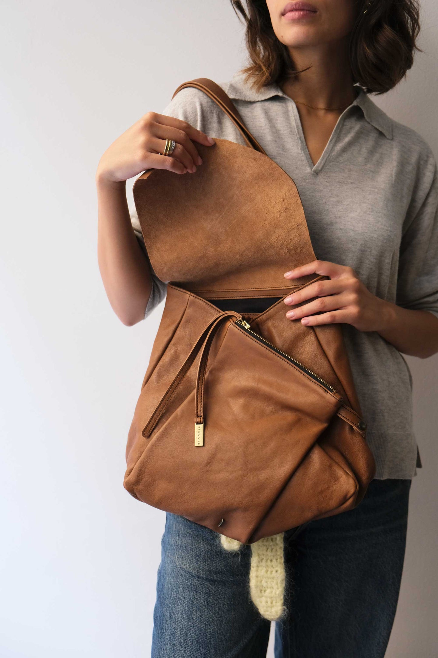 Gabri borsa tote in morbida nappa cognac - Made in Italy -