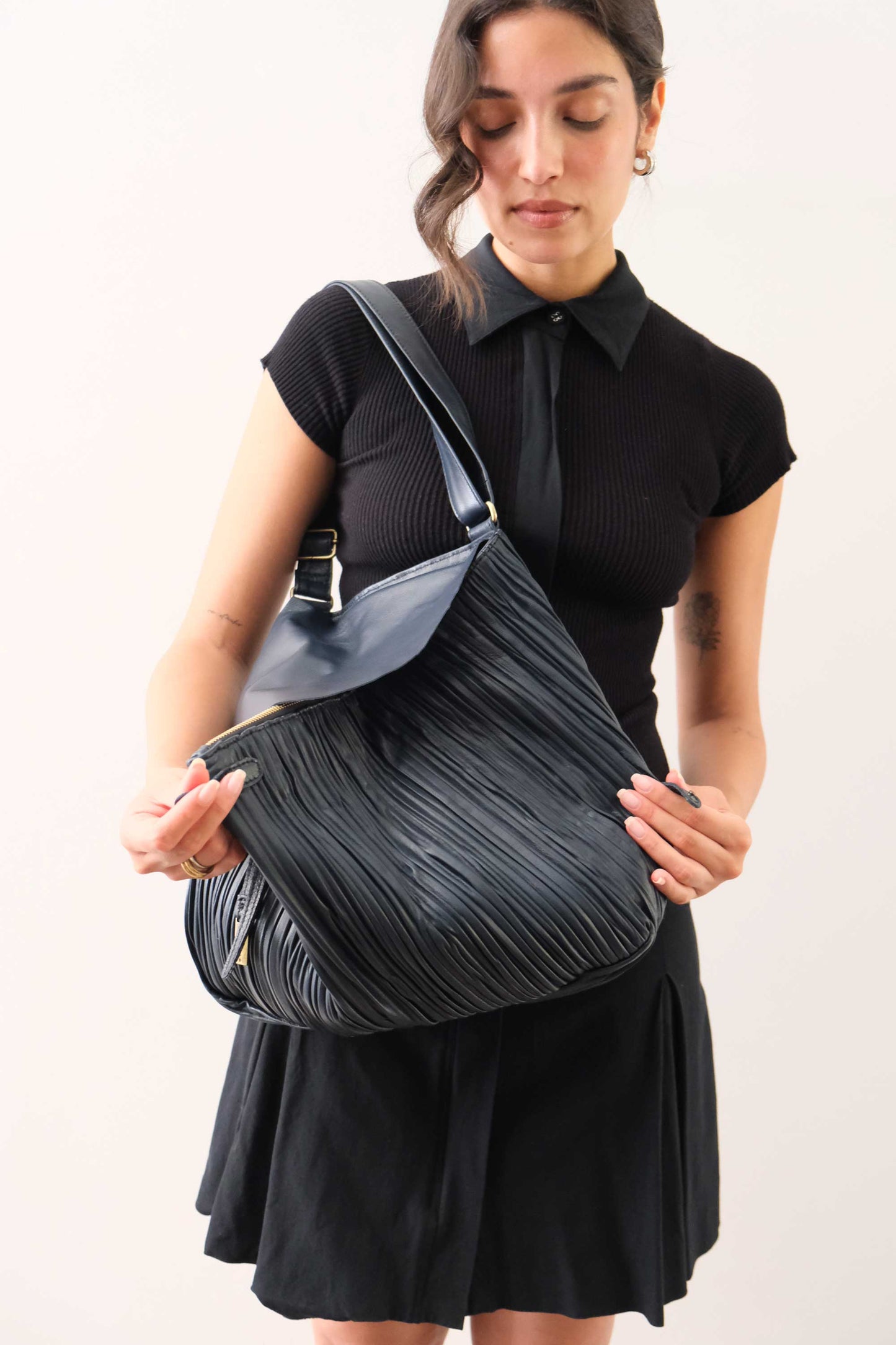 PRE ORDER discount 15%-Gabri tote bag in pleated navy colour nappa leather - use code PREORDER15 - ESTIMATED DELIVERY SEPTEMBER 15- Made in Italy -