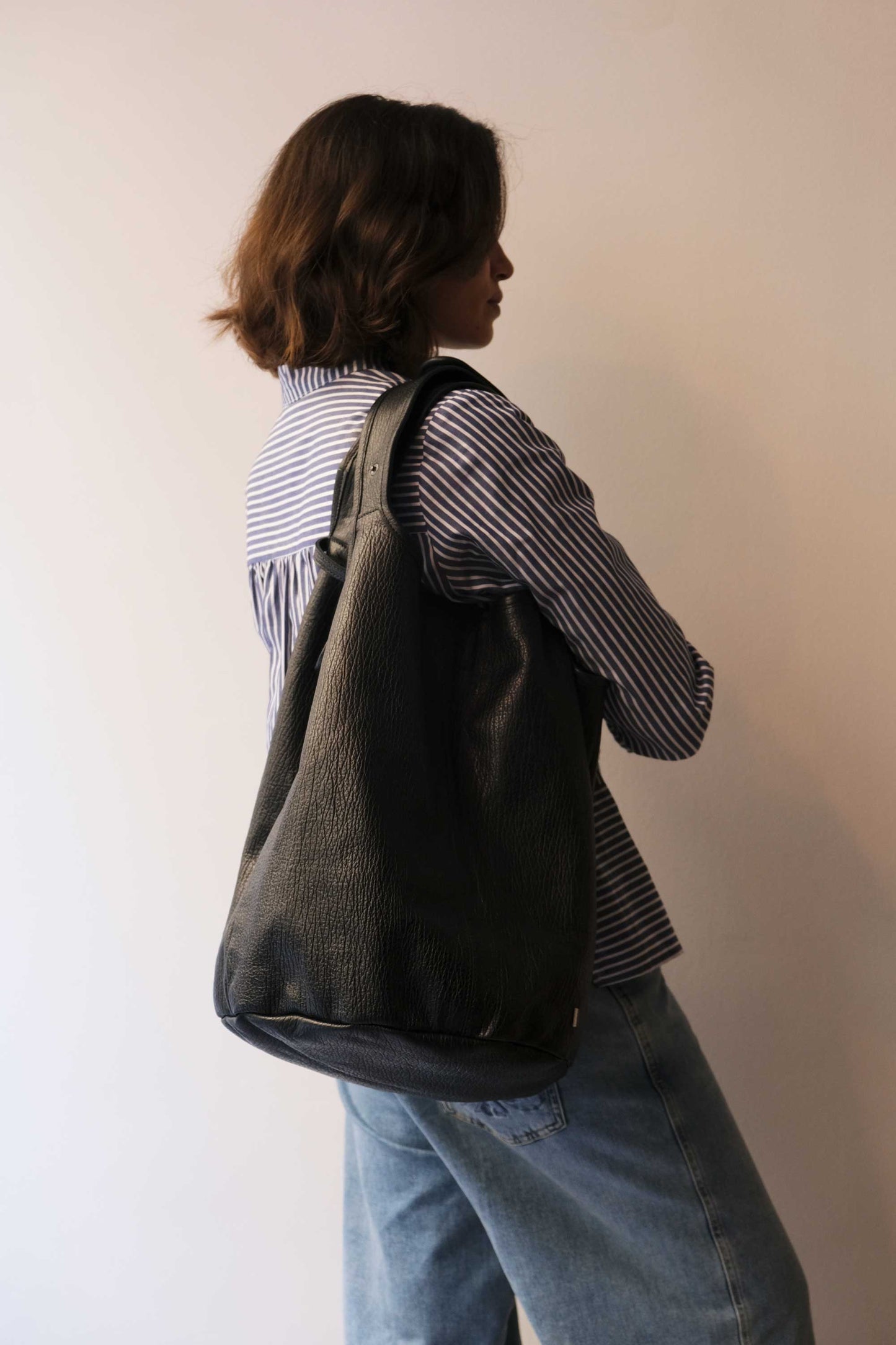 Lena tote bag in nappa nera