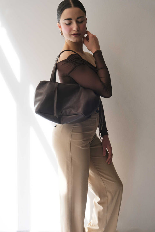 LAUNCH PRICE €306 UNTIL APRIL 30 - Maribè in chocolate nappa vegetable leather  - Made in Italy -