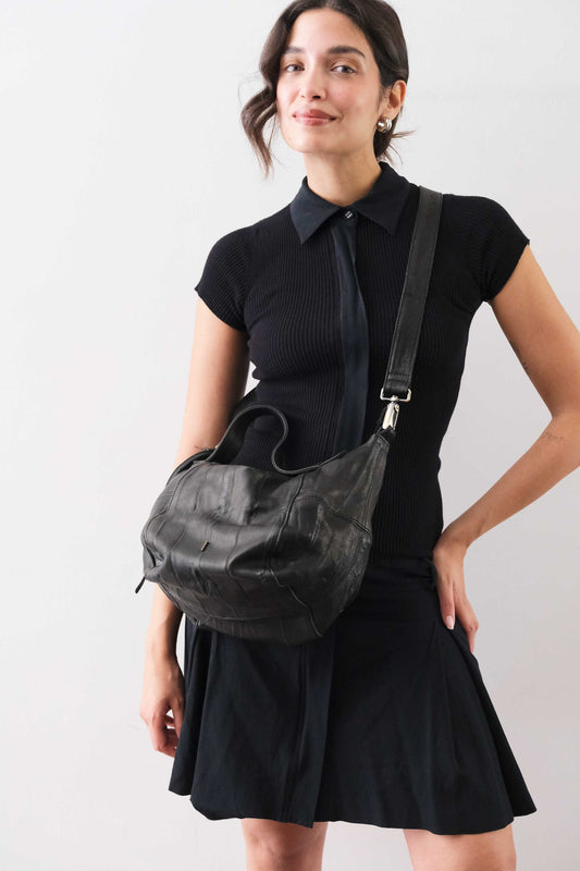 Marty bag in black soft washed nappa lomè - Made in Italy -