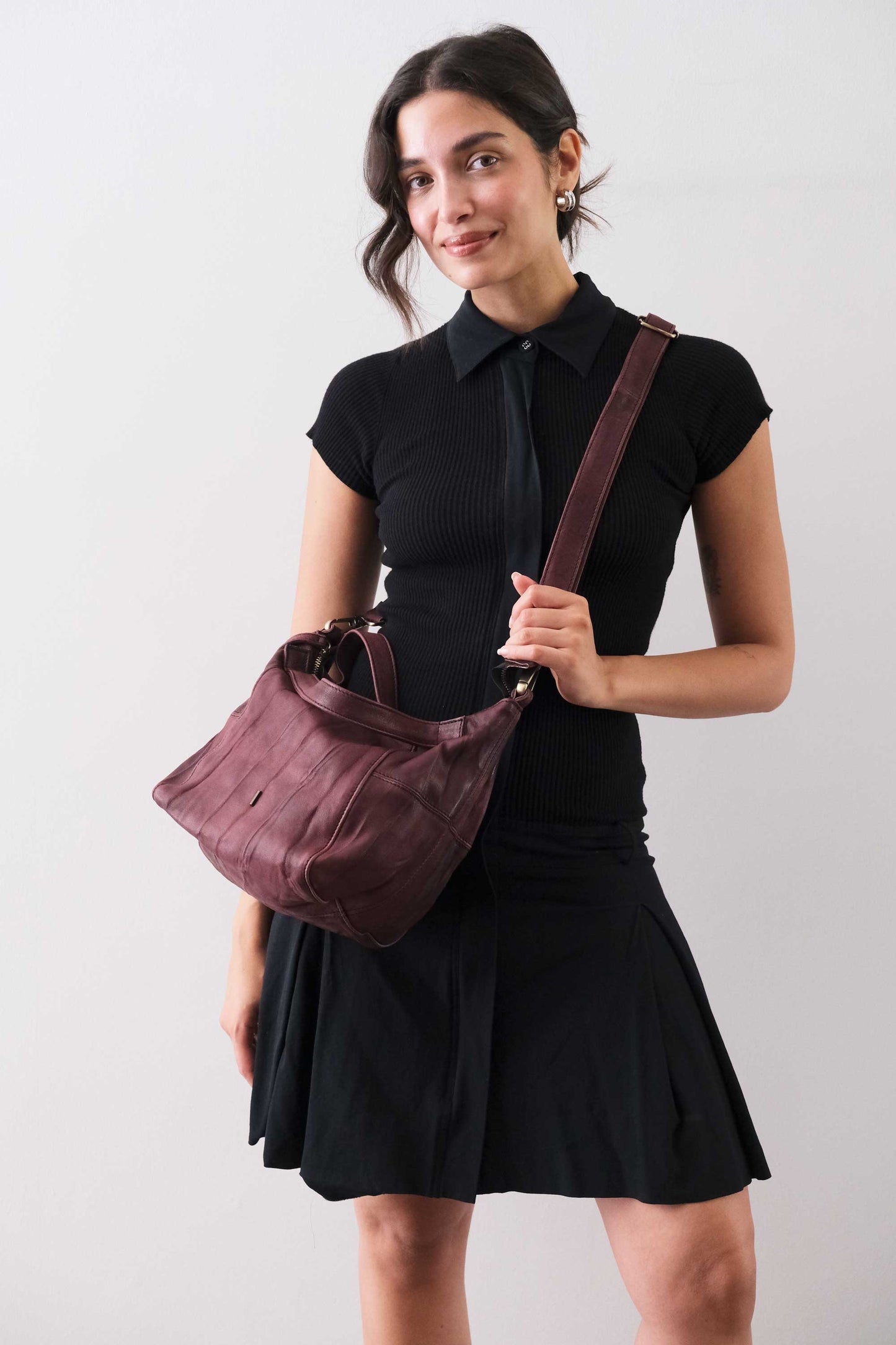 PRE ORDER discount 15%- Marty bag in plum soft washed nappa lome - use code PREORDER15 - ESTIMATED DELIVERY SEPTEMBER 15- Made in Italy -