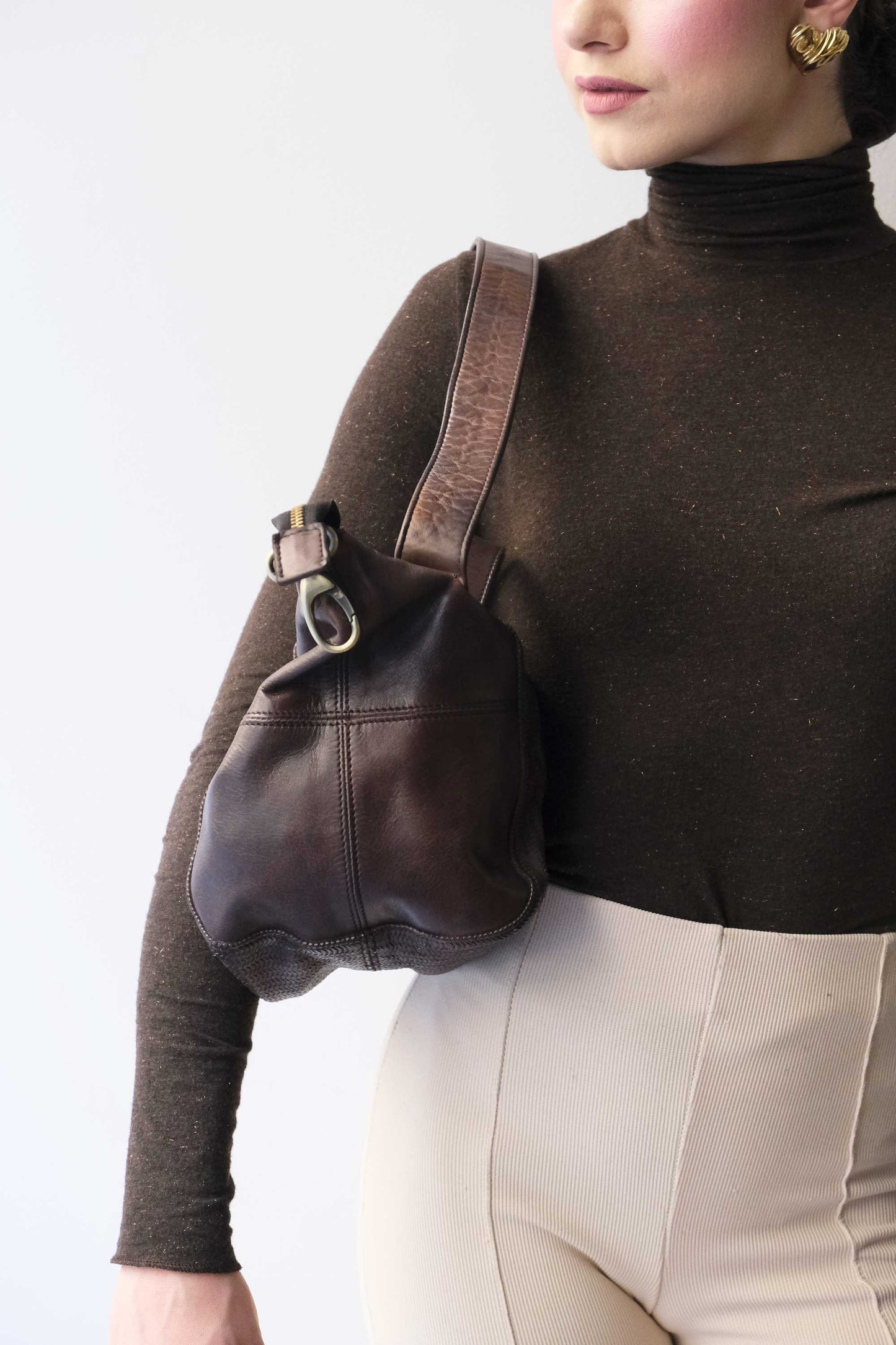 Mina media tote bag in turner caffè soft leather - Made in Italy -