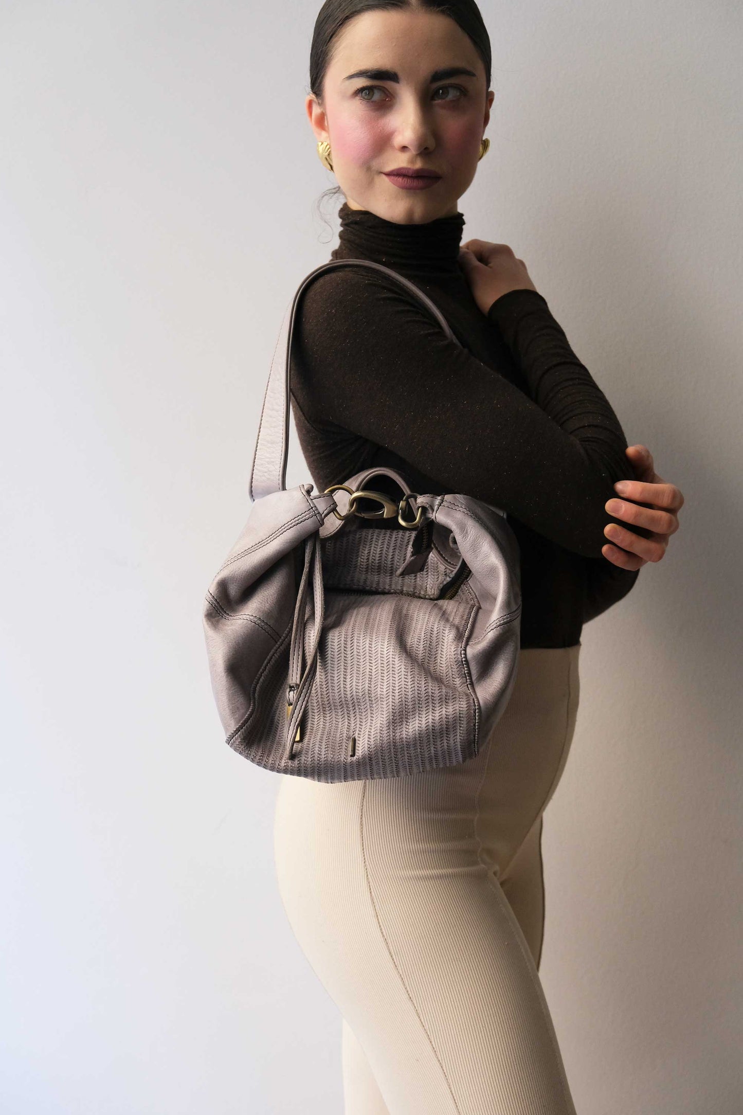 Mina media tote bag in turner ash soft leather - Made in Italy -