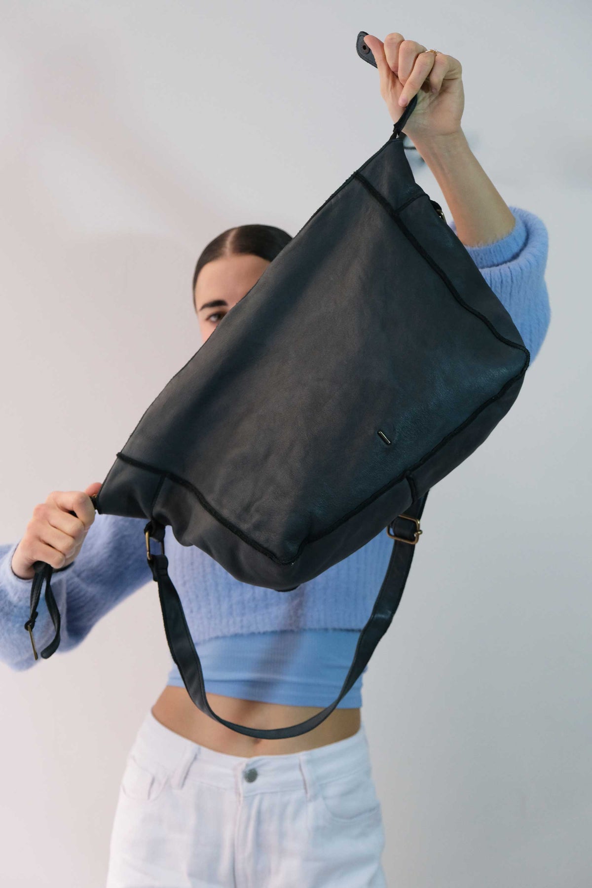 Rechi Big teal garment-dyed leather - Made in Italy -