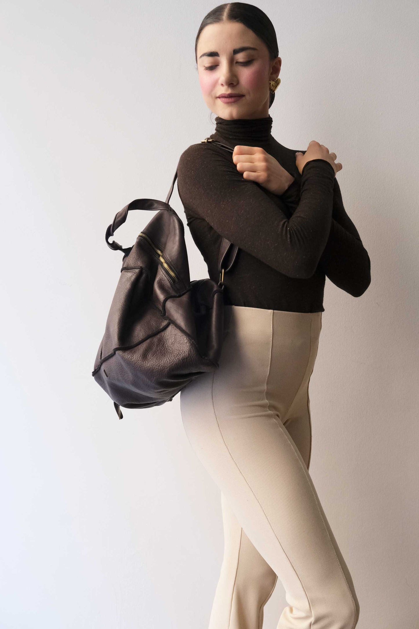 Reneri backpack brown garment-dyed leather - Made in Italy -