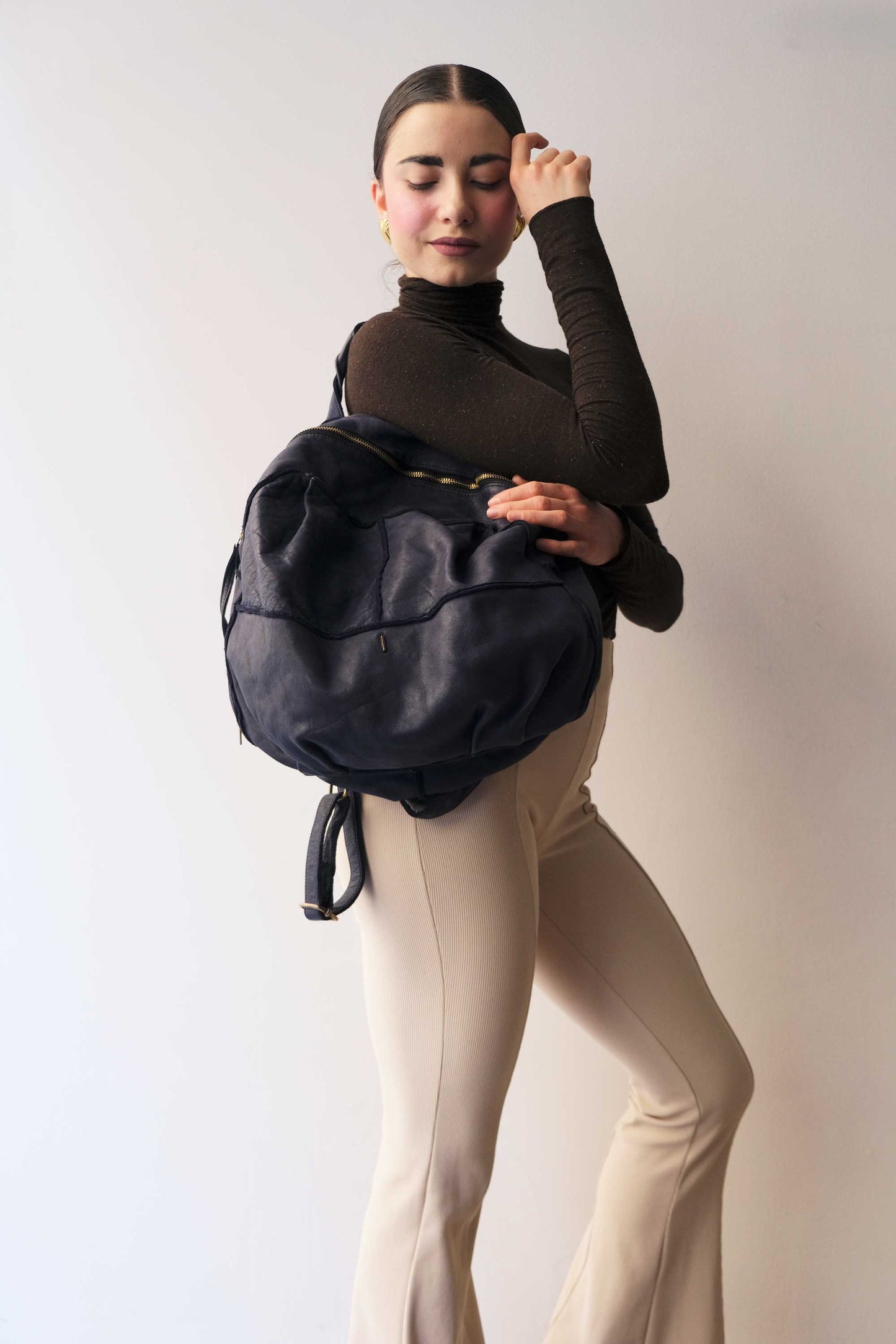Reneri backpack navy garment-dyed leather - Made in Italy -