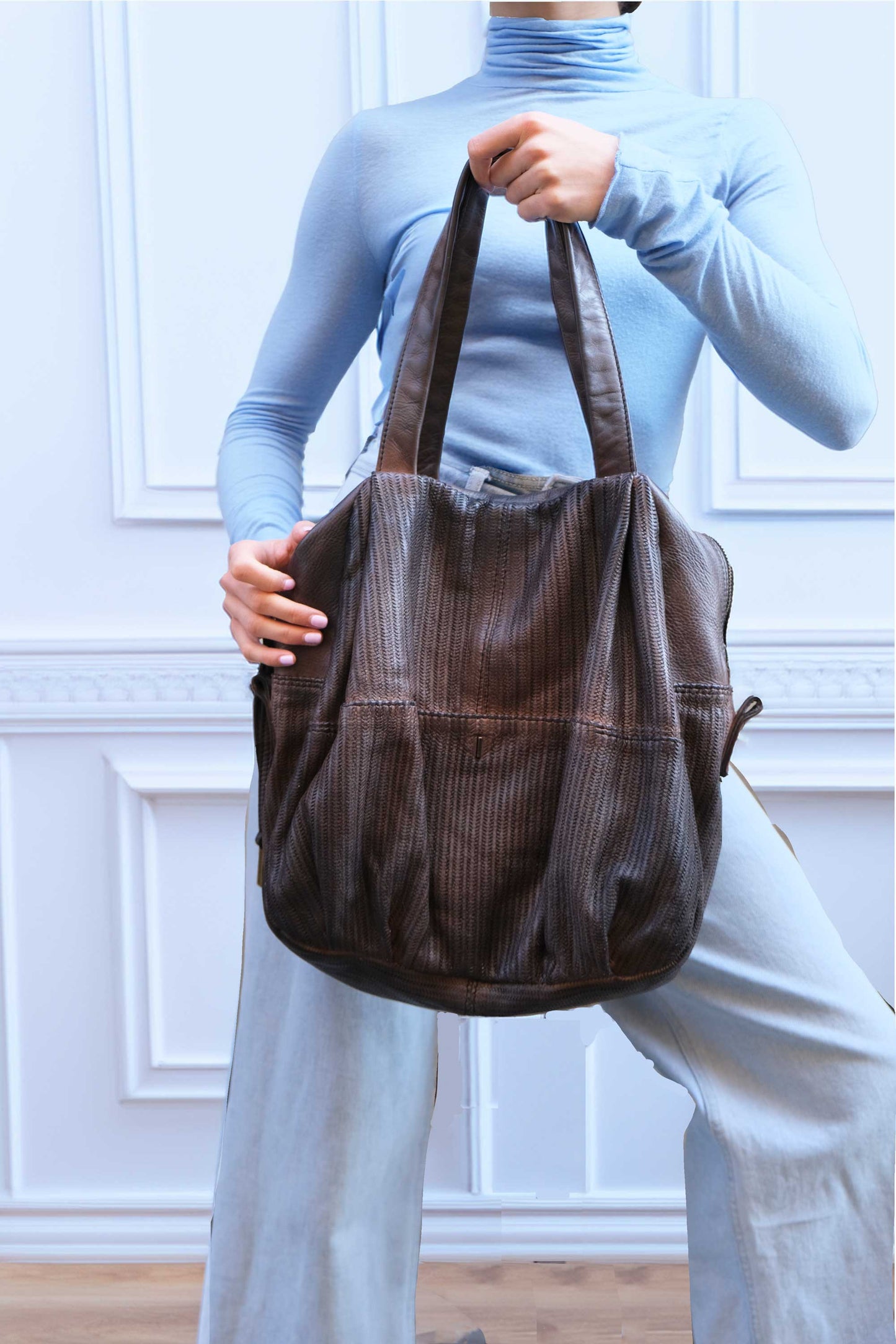 Riri tote bag in caffè turner calf soft leather - Made in Italy -