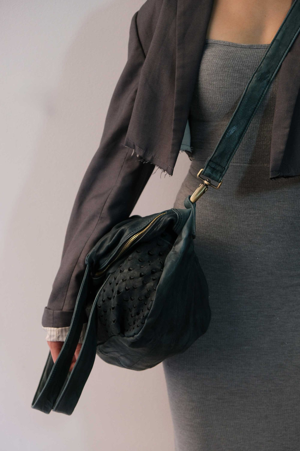 Riri tote bag in teal perforated nappa - Made in Italy -