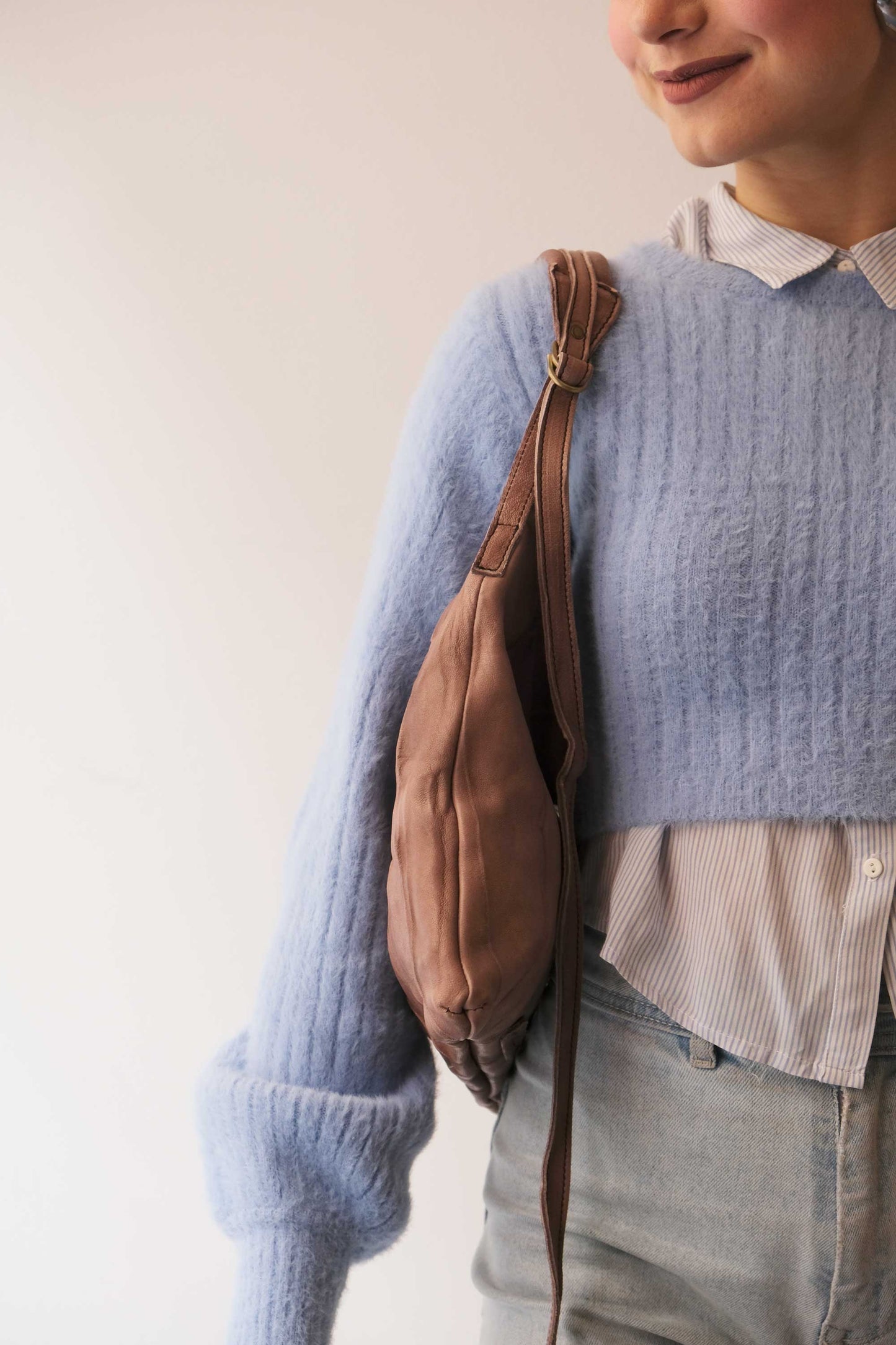 Valentina small hobo bag in taupe lomè leather - Made in Italy -
