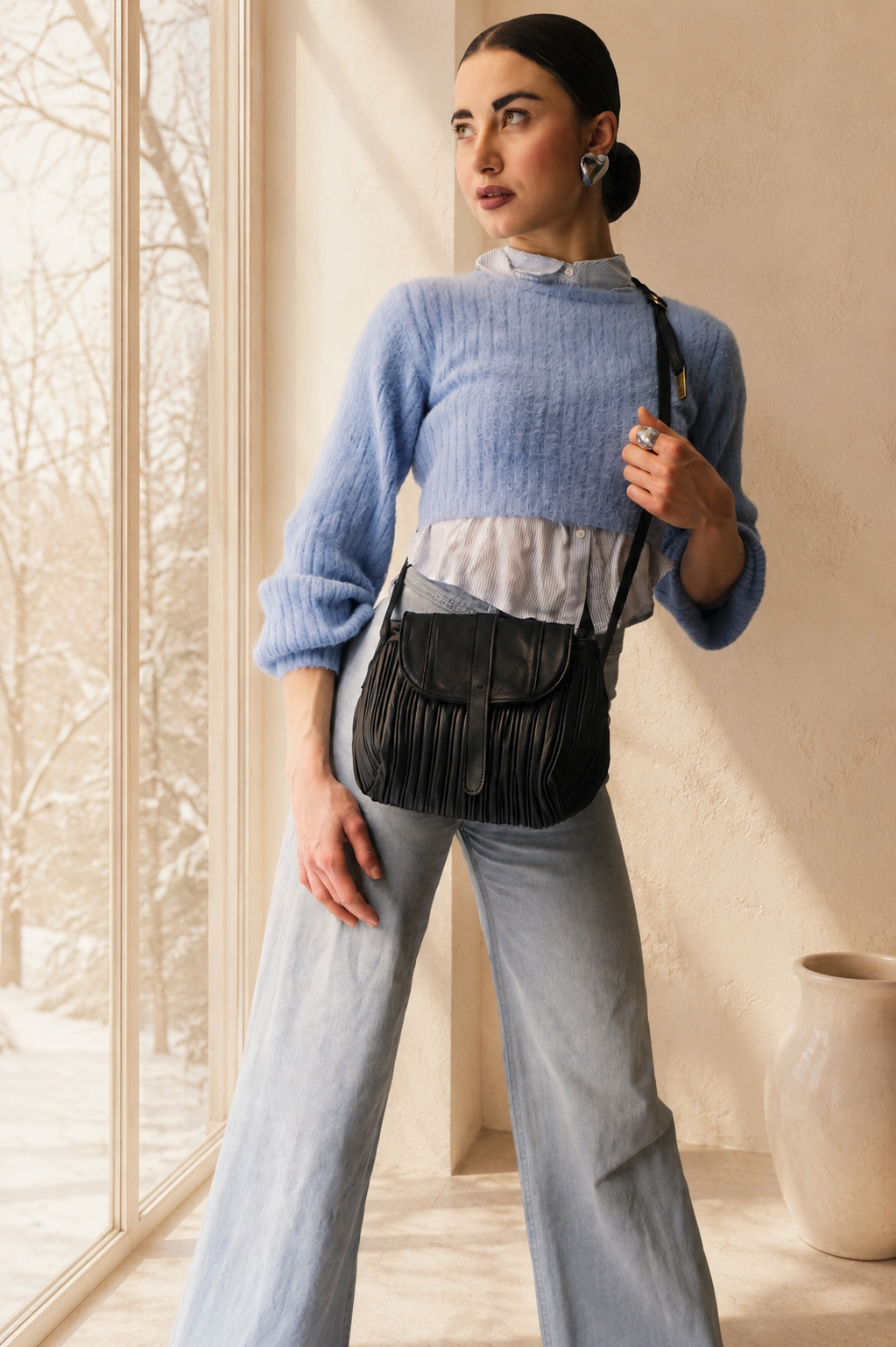PRE ORDER discount 15%-Do mini saddle bag in pleated black colour nappa leather - use code PREORDER15 - DELIVERY IS ESTIMATED WITHIN APPROXIMATELY 30 DAYS FROM THE ORDER DATE- Made in Italy -