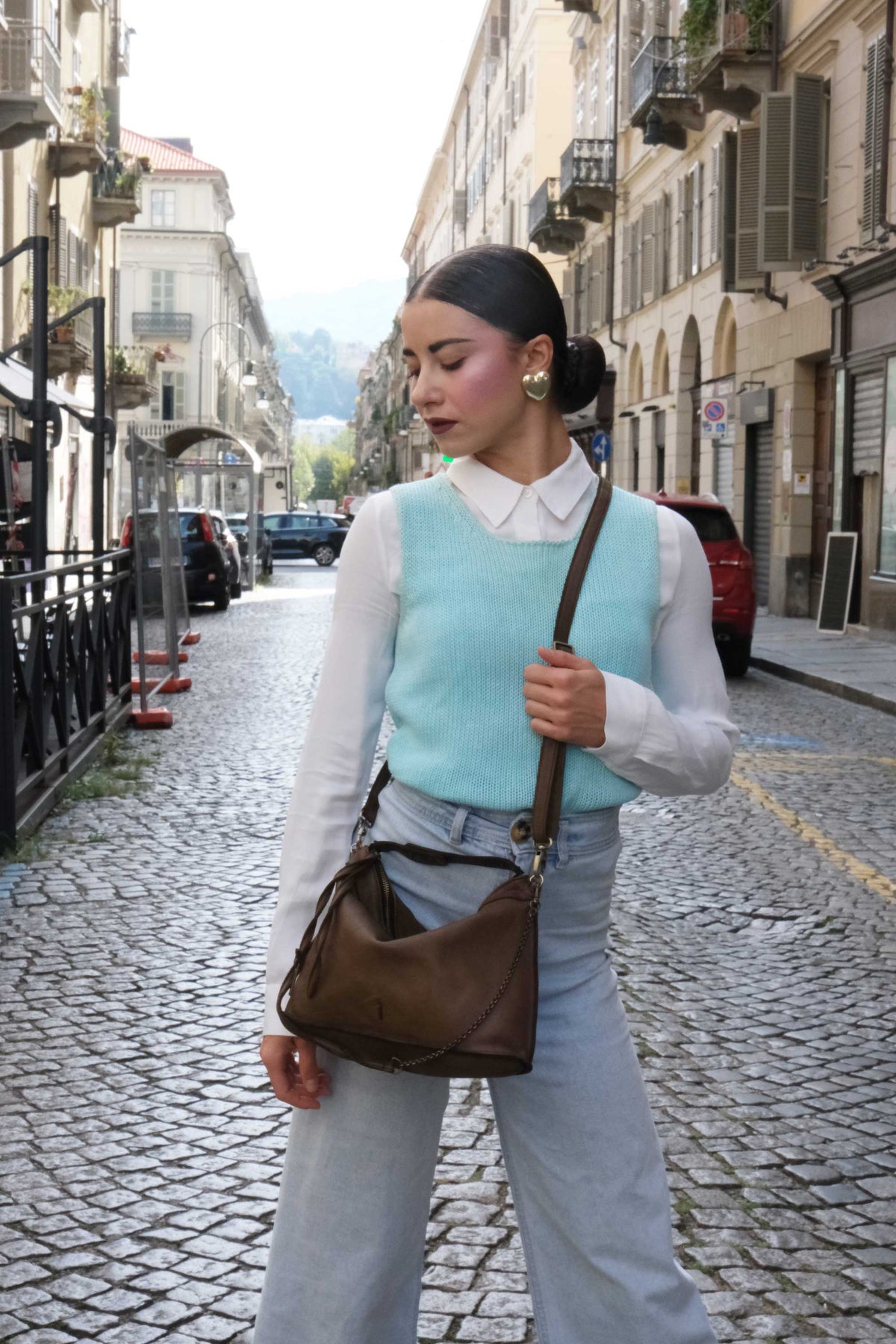 Rechi media hobo bag moss green garment-dyed leather - Made in Italy -