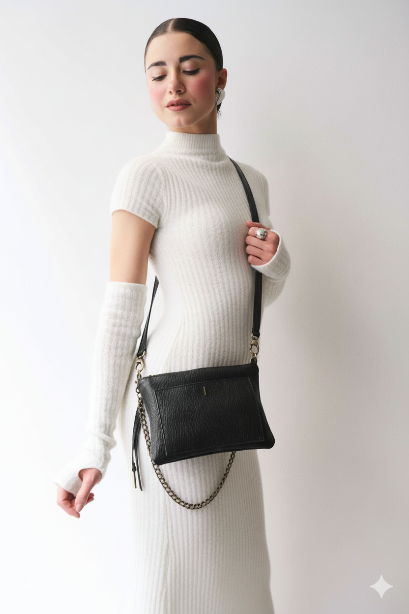 Mikin black pochette in vegetable-tanned leather – Made in Italy -