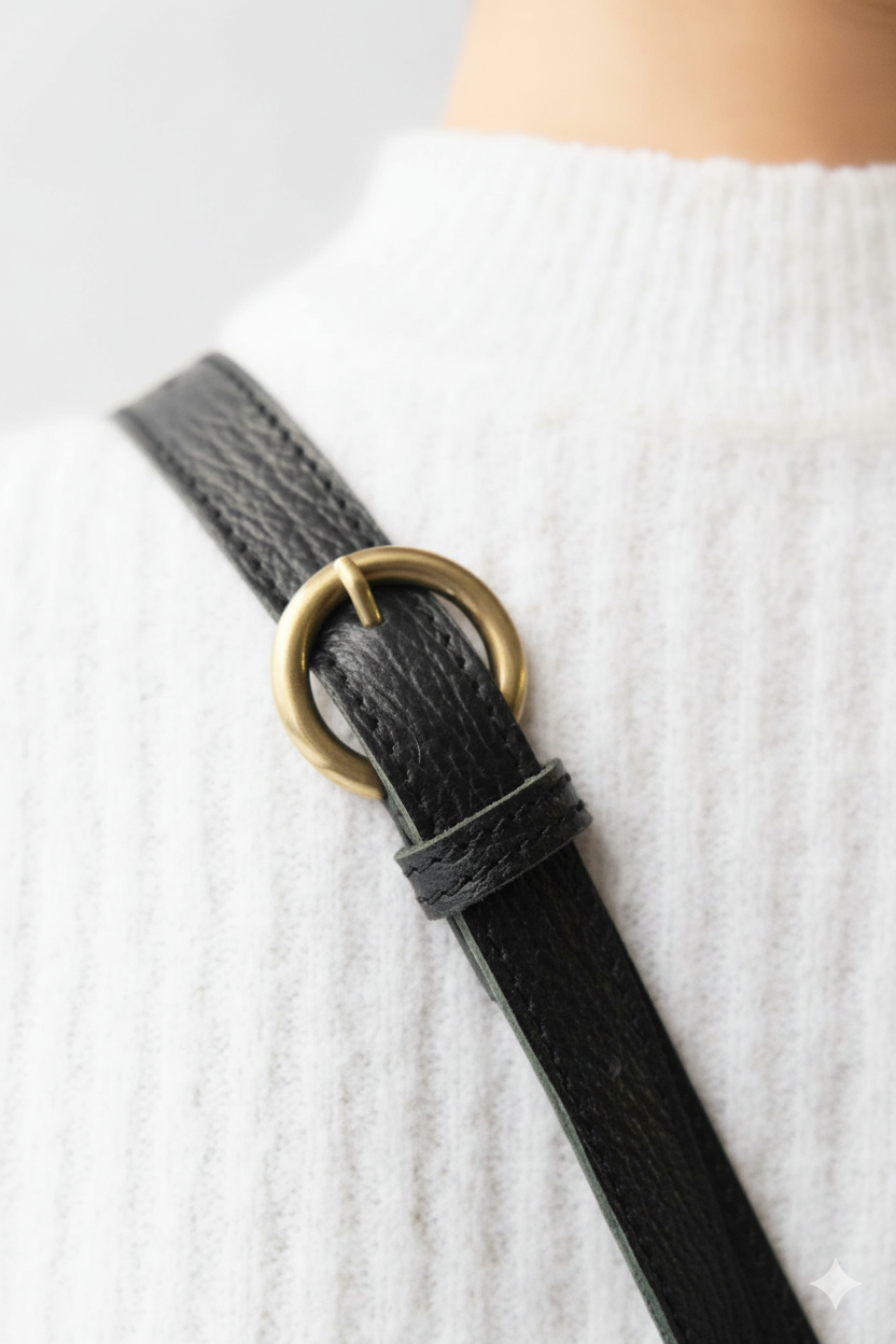 Mikin black pochette in vegetable-tanned leather – Made in Italy -