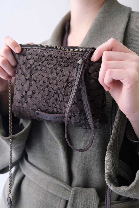 Tina pochette in brown perforated leather