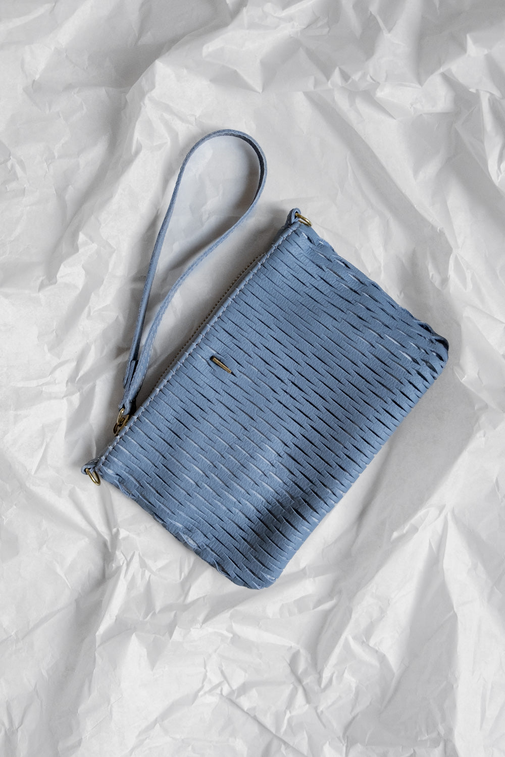 Tina pochette in cielo perforated leather