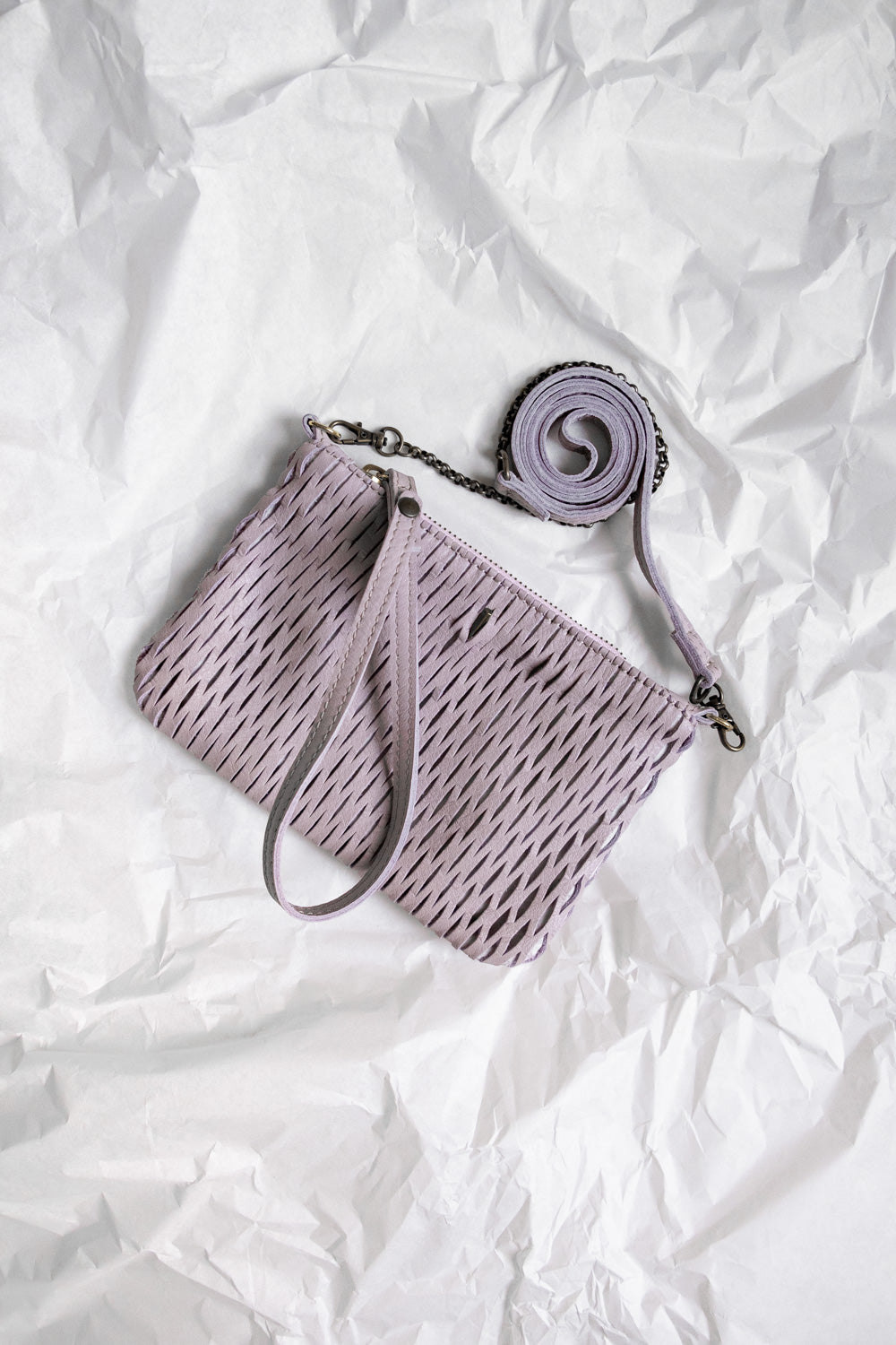 Tina pochette in orchid perforated leather