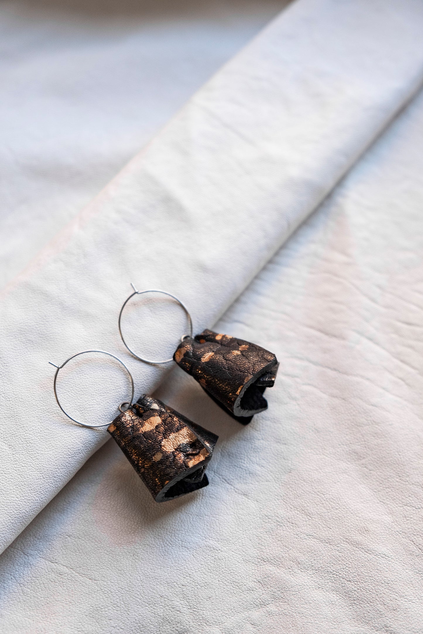 Upcycled Fine Leather Earrings Bell